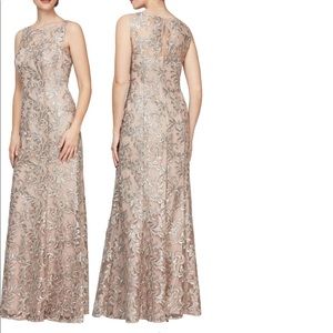 ALEX EVENINGS EMBROIDERED LACE A LINE GOWN